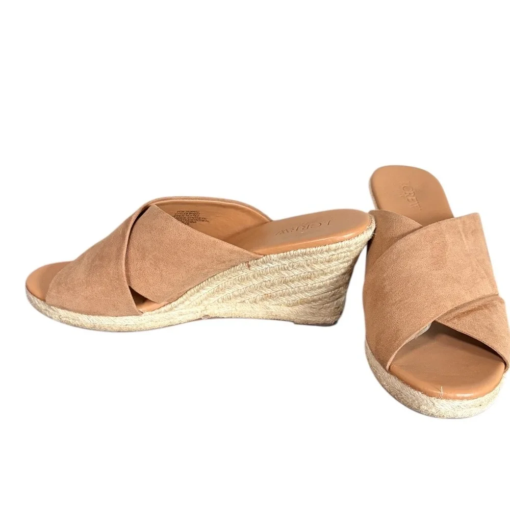 J. Crew Tan Suede Criss Cross Wedge‎ Espadrille Sandals Women's Size 8.5